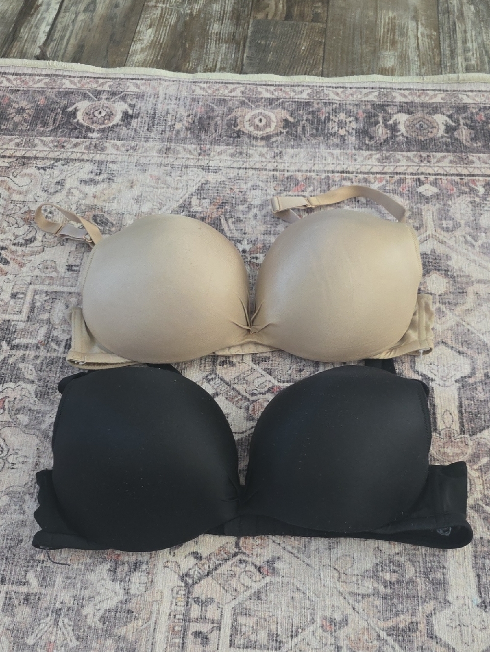 Cacique Two-Pack Smooth T-Shirt Bras in Beige and Black